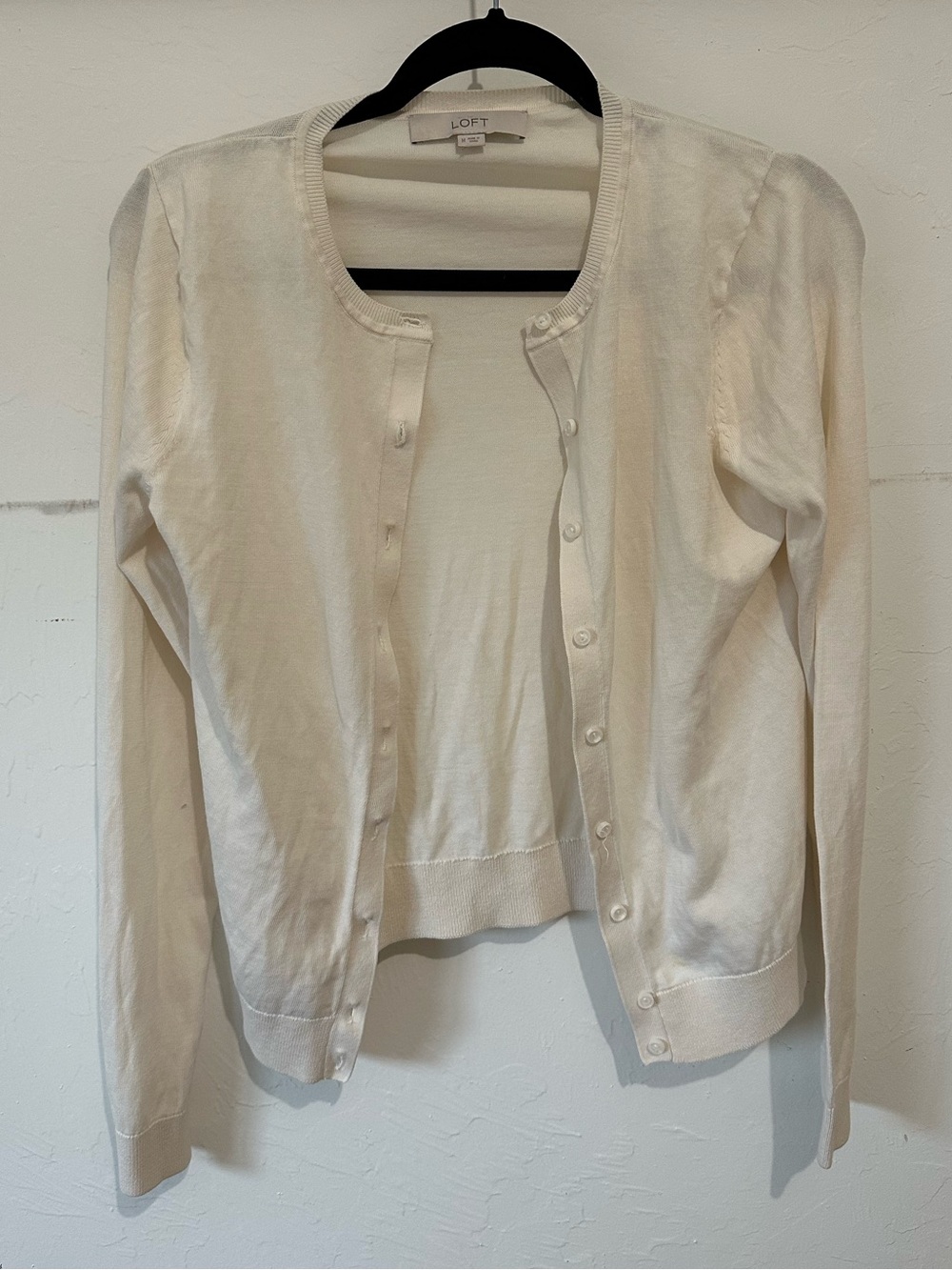 LOFT Cream Round-Neck Button Cardigan